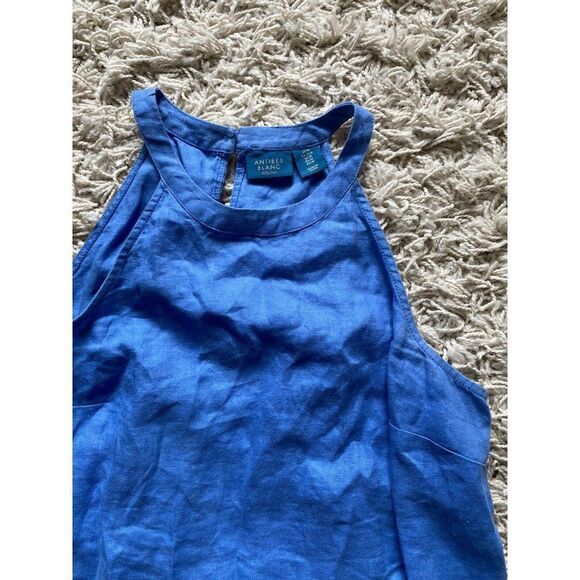 Antibes Blanc Dress Linen Blue Periwinkle Mid Length Halter Neck Medium Shift - Picture 5 of 6